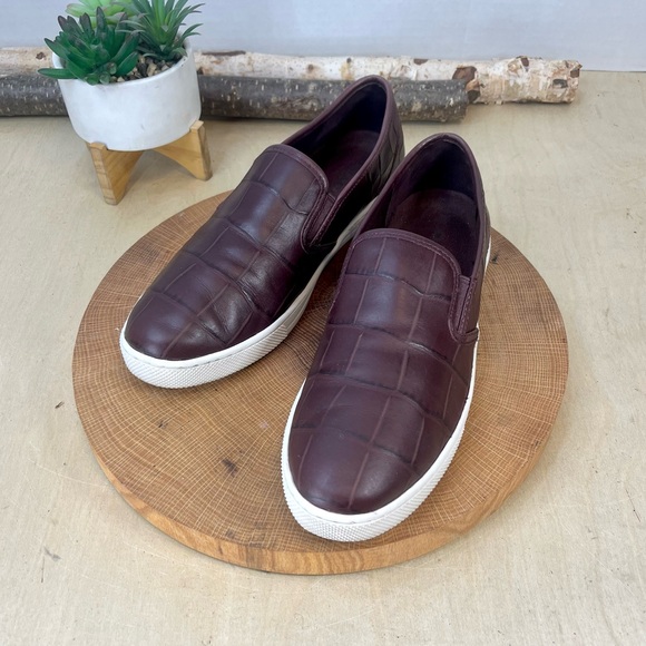Coach Parkside Slip-On Sneakers Burgundy Croc Embossed Leather Women’s Size 9B - Picture 1 of 13